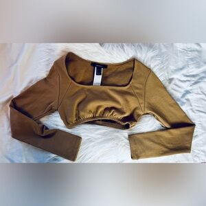 Forever 21 Long-sleeve Crop Top Brown Tan Size XS Top Cotton New No Tags